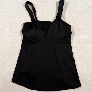 Lands' End Swim Tankini Adjustable Straps‎ Shelf Bra Black Small FlutterTop